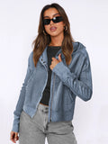 Jacket Splicing Jersey Women's Clothing With Hoodie Tidly Zip Hoodie Short Knitted Shirt