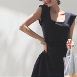 60 Tugging Air Layer U Collar Skin Daily Right Angle Shoulder To Close The Waist Long High Dress