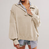 2025 Explosion Design Women's High-Quality Lantern Sleeve Decorative Line Open-Line Flipping Loose Wear
