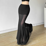 Spring 2025 New Women's Solid Color Body Street Fashion High-Waisted Hip Net Half-Dress Skirt 68HZ