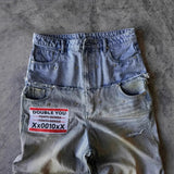 Double Waist Ripped-Print Jeans Men Y2k Street Goth Loose Leisure Straight Pants Tide 68HZ