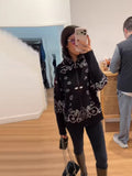 Small Print Leisure Languid Knitted Collar Zipper Long-Sleeved Sweater Seaside Vacation