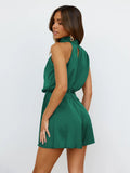 Wish New Hanging Neck Jumper Women's Evening Dress Bridesmaids Lotus Side Shorts Color-Butted Shoulder Skirts