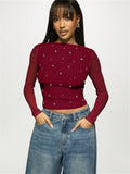 Summer New Women's Casual Print Body Half-Cuttered Long-Sleeved T-Shirt