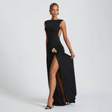 Summer New Sexy Sleeveless Back Pressed Folding Bag Hips Temperament Ribbon Open Skirt Dress