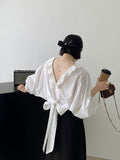 2025 Spring Bat Sleeve Lotus Side With Shirt Women's Shirt Back Bow Chic Design Top