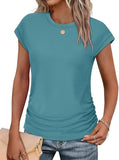2025 Women's Top Fashion Folded Hat Sleeves Collar Short-Sleeved T-Shirt Solid Color Women's T-Shirt