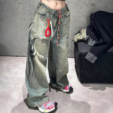 Vibe Printed Jeans Men And Women's High Street Design Sense Drag Trousers 68HZ