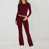 Dili Women's Clothing 2025 Spring And Summer Casual Solid Color Long-Sleeved Knitted Trousers Set