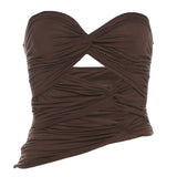 2025 Summer New Women's Clothing Solid Color Repair Street Fashion One-Word Collar Wrapped Chest-Dress 68HZ