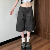 Vintage Large-Size Leopard-Print Denim Five-Point Trousers Women's Summer High Street Straight Loose Thin Leg Trousers 68HZ