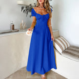 Dili 2025 Spring And Summer Temperament Elegant Solid Color Tie With Folding Bubble Bubble Sleeves French Dress Women's Dress
