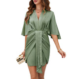 Dili Women's Clothing 2025 Spring And Summer Temperament Elegant Solid Color Pocketed Hip Dress