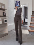 New Trousers High-Waisted Three-Dimensional Cutting Coffee-Colored Haired Micro-Horn Neutral Windy Broad Leg Trousers