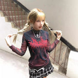 Vintage Y2k Hottie Red Print T-Shirt T-Shirt Girl Summer Slim Skinny Sunscreen Bottom Top 68HZ