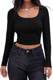2025 Thread Pit Strip Repair Short Long-Sleeved Square Collar T-Shirt Girl With Hot Girl Casual
