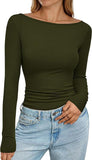 2025 Autumn And Winter Boat Collar Ribs Jersey Folding Body Out Of The Coat Leisure Basic T-Shirt