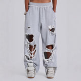 Street Hole-Breaking Slack Women Loose High Waist Hanging Feeling Irregular Sports Pants Tide 68HZ