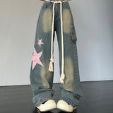 Vintage Star Design Work Style Jeans Women Y2k Loose Thin Straight Tube Drag Long Pants 68HZ