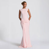 New Autumn 2025 Fashioned Rolled Round Collar High-Rise, Sleeveless And Packed Evening Dress