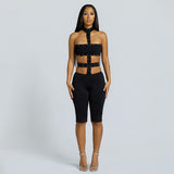 New Solid Color Trend Hollow Body Hanging Neck Elastic Trousers Jumpsuit Woman
