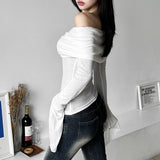 Spring 2025 New Women's Clothing Solid Color Style Fashion Collar Sexy Bare Back Long-Sleeved T-Shirt 68HZ