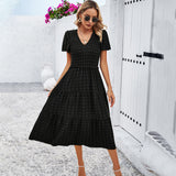 Dili Women's Dress 2025 Spring And Summer Temperament Casual Play Marsley Wave Point V Collar Short-Sleeved Dress