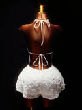 The New INS Pure Flower Design Repair Sexy Hanging Neck Tying With Trousers Jumpsuit