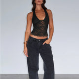 2025 New Babes Hollow Lace Repair Sexy Small Vest Y2K Sexy Hanging Neck Top Woman