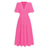 Hot New Summer High Feeling Deep V Bubble Sleeve Holiday Dress Fashion Women's Dress