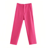 New Slim Slim Solid-Colored Folding Micro-Ply Straight Trousers Trousers Trousers Trousers