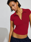 2025 Spring And Summer New POLO Collar Button Short Sleeve Tight Body Movement Waist-On-Upwear