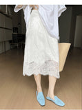 Summer New Imitation Acetic Acid Double-Sided Scursing Under The Hem Splicing Lace Three-Layer Half-Body Skirt
