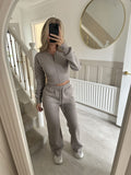Women's Autumn And Winter New Fashion Casual Set Solid Zipper Open Shirt Straight Trousers Set 68HZ