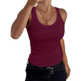 2025 Women's Low Round Neck Rib Casual T-Shirt Sleeveless Elastic Repair Basic Vest Women's Top
