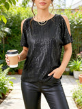 Women's New Sexy Open Shoulder Collar Short-Sleeved Flashing T-Shirt Top Girl