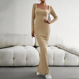 Dili Women's Dress Kardashian Ins Sexy Wind 2025 Autumn Collar Long-Sleeved Knitted Dress
