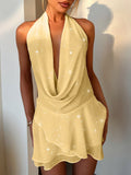 Dili Elegant Women Hanging Neck Solid Dress Dress Women's Dress 2025 Autumn And Winter