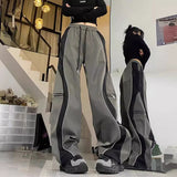 Vintage Spliced Sweatpants Women Y2K Design Sense Loose Broad Legs Long Pants 68HZ