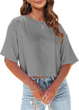 Women's Loose Short T-Shirt Round Collar Umbilical Top Casual Summer Solid Color Basic T-Shirt Short Sleeve