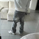 Trendy Towel Embroidered Jeans Men Y2k High Street Niche Design Feeling Casual Straight Pants Trend 68HZ