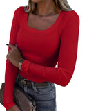 New Explosion Thread Pit Strips Long-Sleeved Sexy U-Neck Casual Women's T-Shirt