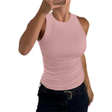 2025 Summer Women's Ribs Small Vest Round Collar Body Type Women's Vest