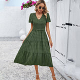 Dili Women's Dress 2025 Spring And Summer Temperament Casual Play Marsley Wave Point V Collar Short-Sleeved Dress