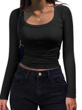 2025 New Thread Pit Strips Long-Sleeved Square T-Shirt Women's T-Shirt