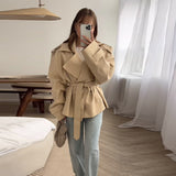 Commuter Solid English Wind Belt Belt Short Jacket Windwear 2025 Spring And Autumn Holiday Wind Short Wind Trench Coat