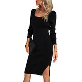 Dili Square Collar Wool Dress 2025 Autumn And Winter Temperament Elegant Ass Long Dress