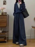 Shessaffella Lady With The Same Imitation Denim Set Fake Two Loose Broad-Legged Trousers