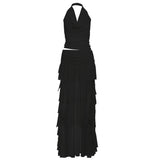 Spring 2025 New Women's Solid Color Body Hanging Neck Vest Fashion Low-Rise Half-Body Skirt Set 68HZ