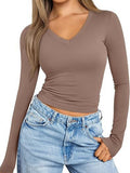 2025 Women's Long-Sleeved Autumn Fashion Blouse V-Neck Basic Style T-Shirt Splicing Design